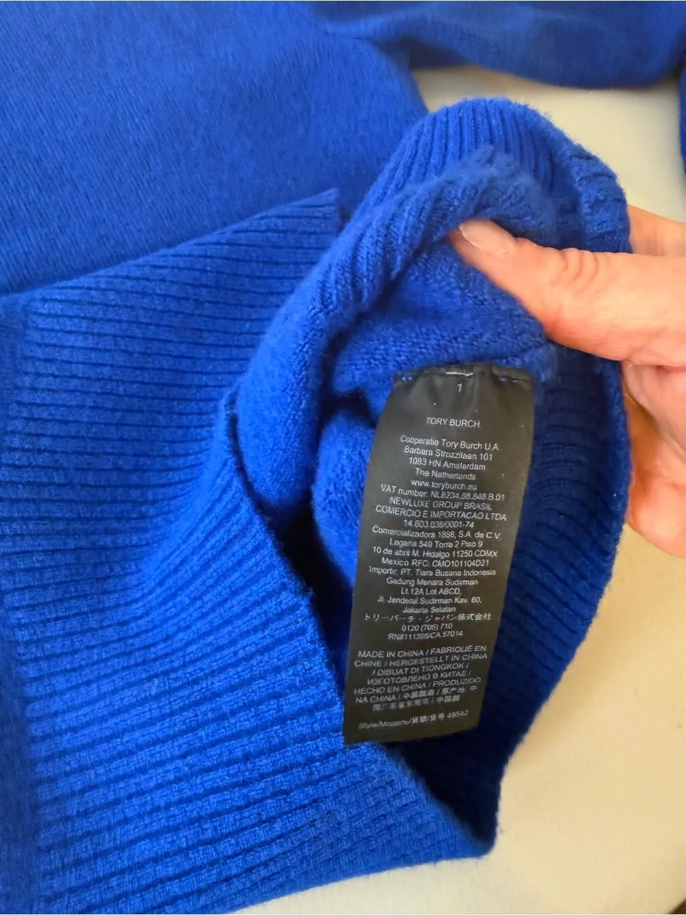 Tory Burch Royal Blue Gold Button Shoulder Wool Blend Sweater XS
